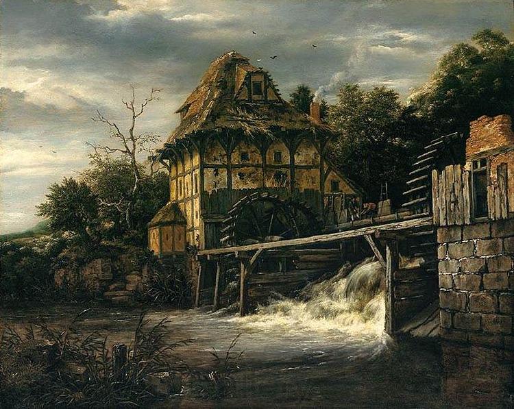 RUISDAEL, Jacob Isaackszon van Two Undershot Watermills with Men Opening a Sluice France oil painting art